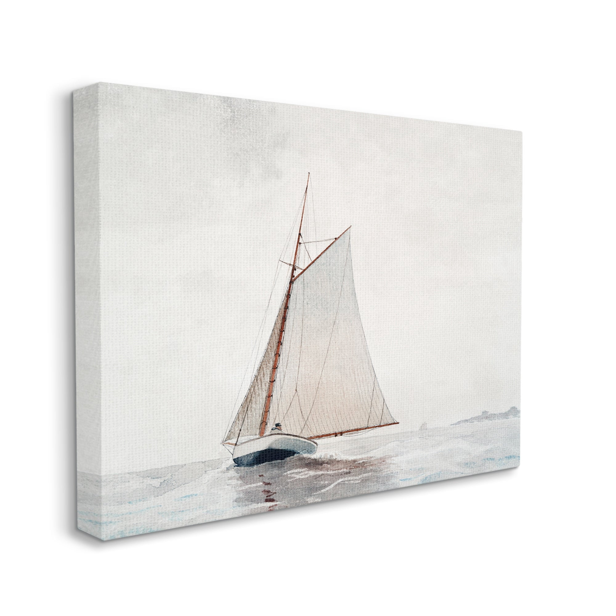 Stupell Industries Sailboat Foggy Weather Clouds Ocean Waves Crashing Painting Gallery Wrapped Canvas Print Wall Art, Design by Lettered and Lined