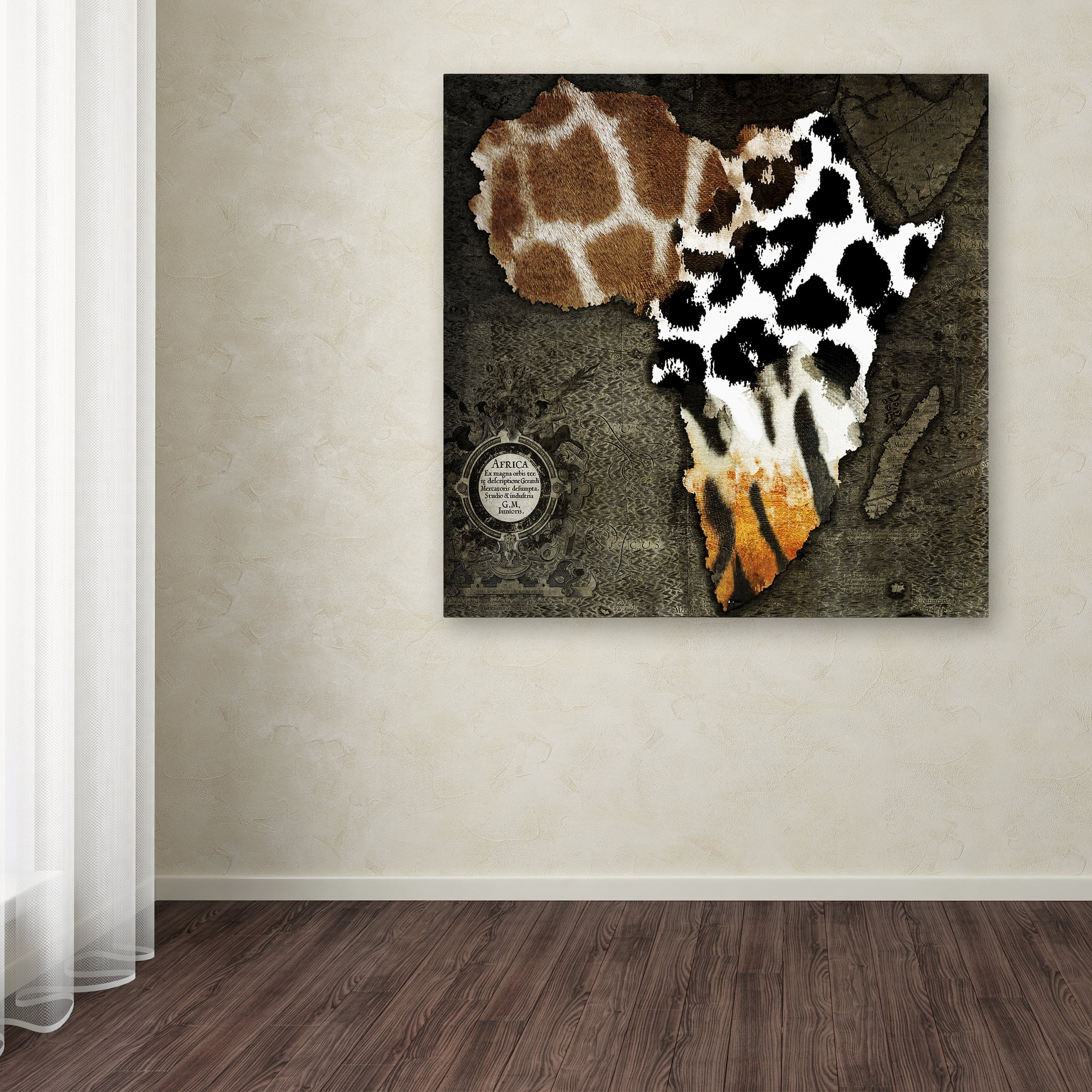 Trademark Fine Art 35x35 Maps Canvas Wall Art 'Animal Map Of Africa' by Color Bakery