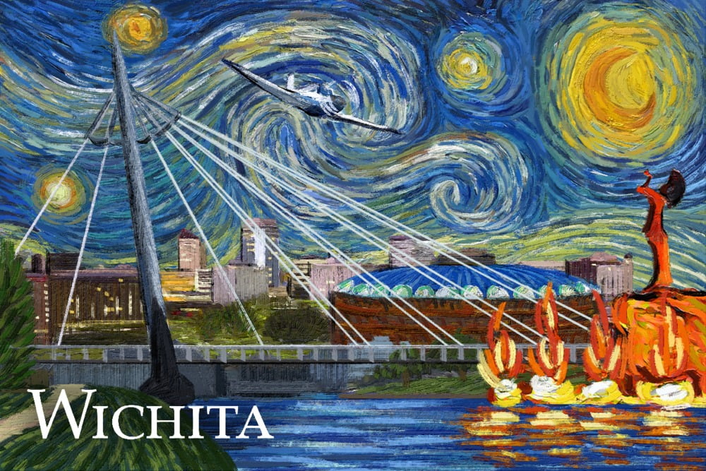 Wichita, Kansas, Starry Night (16x24 Giclee Gallery Art Print, Vivid