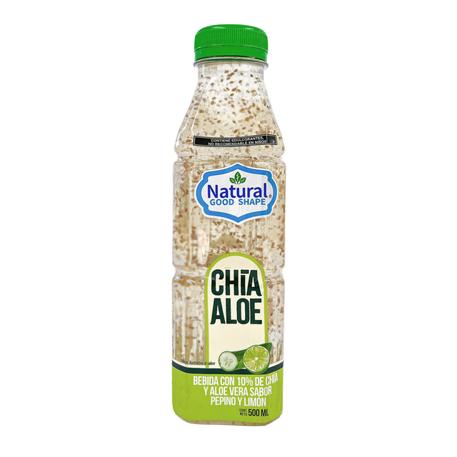 Bebida de Aloe Vera, Con Semilas de Chía Organica, Sabor Pepino y Limón, Natural Good Shape, 500 ml 12 Pack