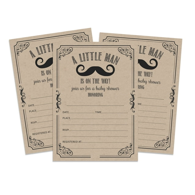 Inkdotpot 30 Kraft Fill In StyleBaby Shower Invitation Cards Little Man Its a Boy Blank Invites
