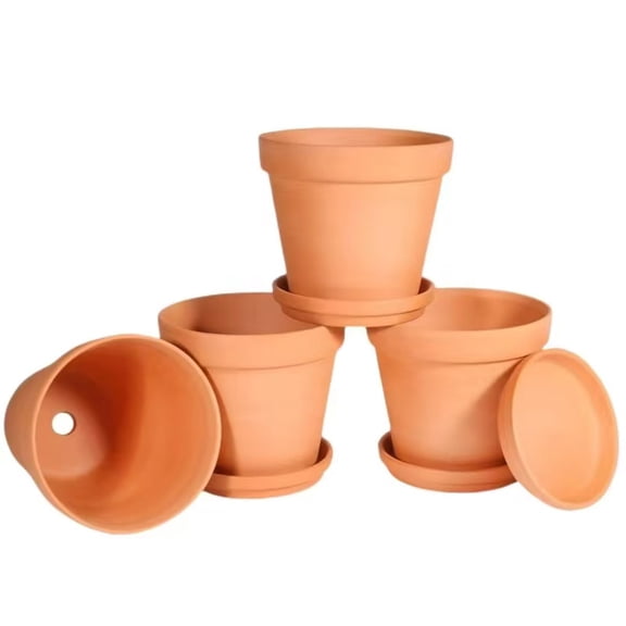 4pcs Terracotta Pots 4 Inch (4 Pack), Clay Pots for Plants with Drainage Hole and Saucer, Flower Pot with Tray, Large Terracotta Pot for Indoor Outdoor Plant