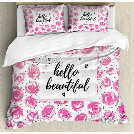 Hello King Size Duvet Cover Set Hand Lettering Quote On Retro
