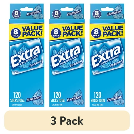 (3 pack) Extra Peppermint Sugar Free Gum Back To School Chewing Gum - 8 Pack