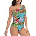 thumbnail image 3 of Easygdp Tropical Jungle Flamingo Women's One Shoulder Ruffle Monokini Bathing Suits with Removable Chest Pad, Quick Drying - Large, 3 of 8