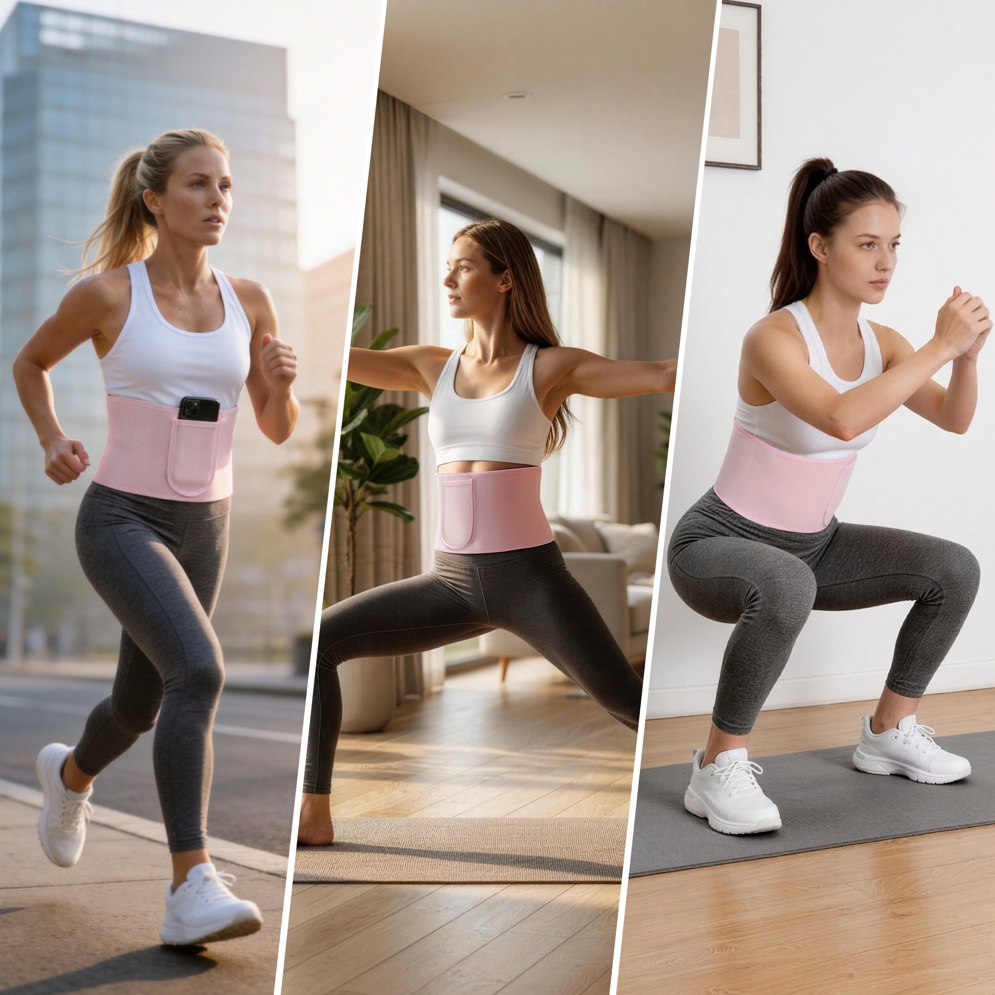 Unique Bargains Waist Trimmer Belt, Silver-ion, Anti-Slip Belt with Pocket, M, Pink