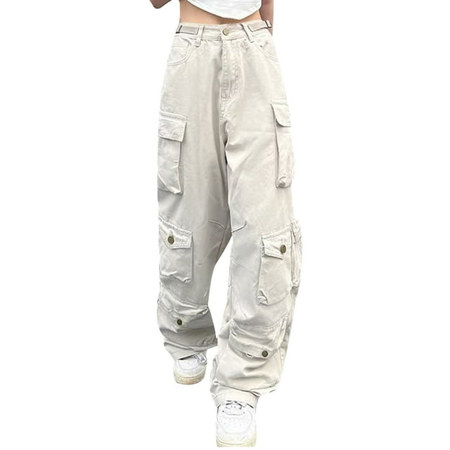 Pantalones cargo anchos para mujer: estilo urbano, cordón en la parte inferior, diseño con múltiples bolsillos, ajuste holgado, tallas S-XXXL.