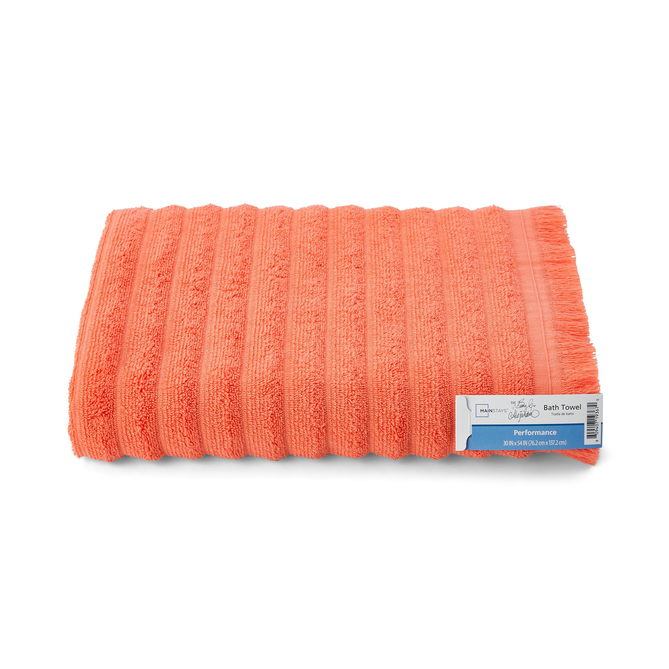 Mainstays by Becky G. & Alejandra 100% Cotton Performance Textured Bath Towel with Fringe, Mandarin Orange