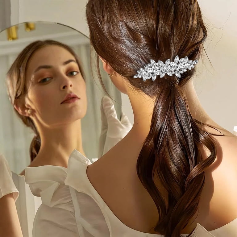 VETPW Rhinestone Hair Clips, Leaf Crystal Bridal Barrettes  display picture 3