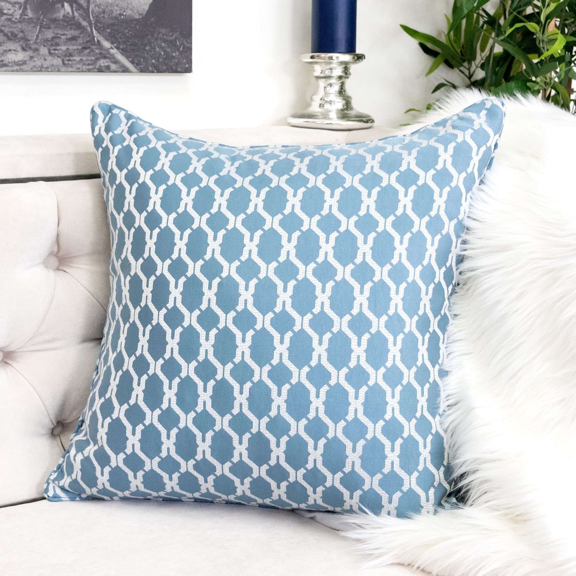 Amelia Turquoise Geometric Polyester 20 in. x 20 in Throw Pillow