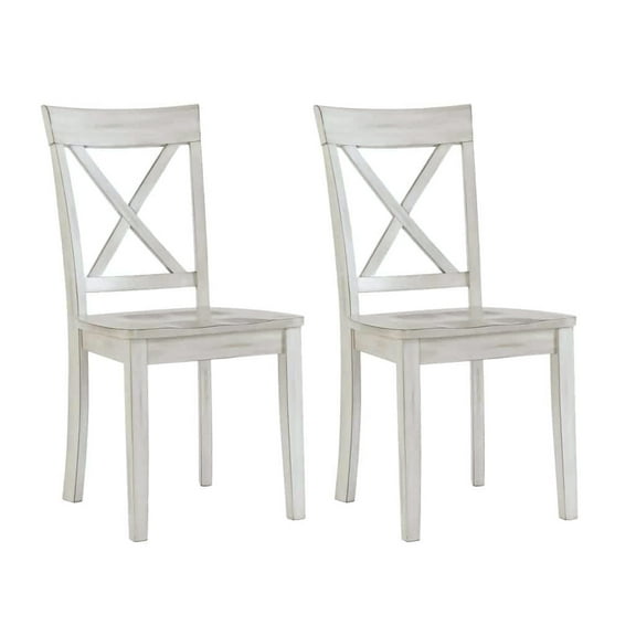 Boraam Jamestown Cross Back Wood Dining Room Side Chair, Set of 2, Antique White Finish