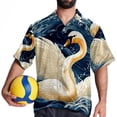 thumbnail image 4 of Swan Men's Short Sleeve Hawaiian Shirt, Casual Printed Button Down Beach Tops, Summer Poplin Spread Collar Unisex Button Down Shirts, 4 of 6