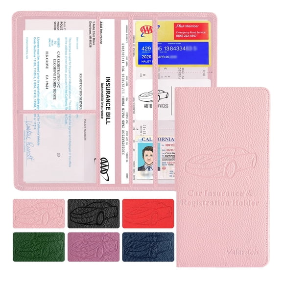 Portadocumentos para auto Valardoh de cuero PU premium rosa