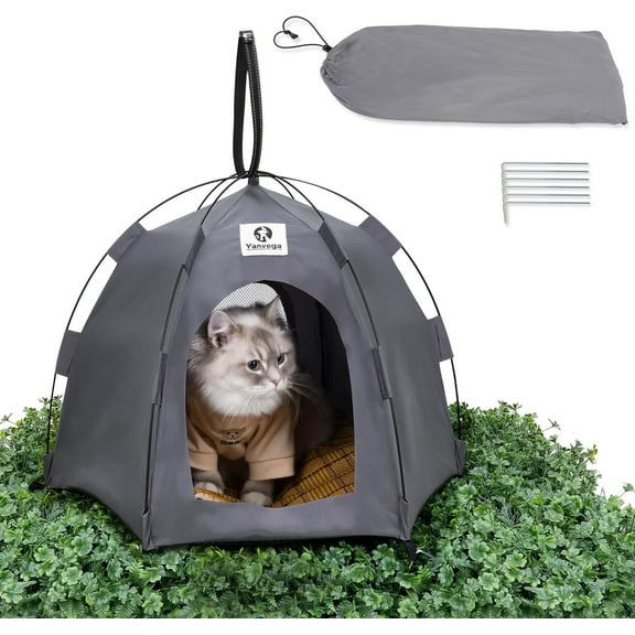 Yanvega Cat House Pop Up Foldable Tent for Small Animals Gray 23 X 23 X 16
