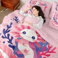 thumbnail image 4 of jejeloiu Cute Axolotl 7-Piece Twin Bedding Sets,Cartoon Mermaid Print Bedding Comforter Set For Girls Teens Reversible, 4 of 8