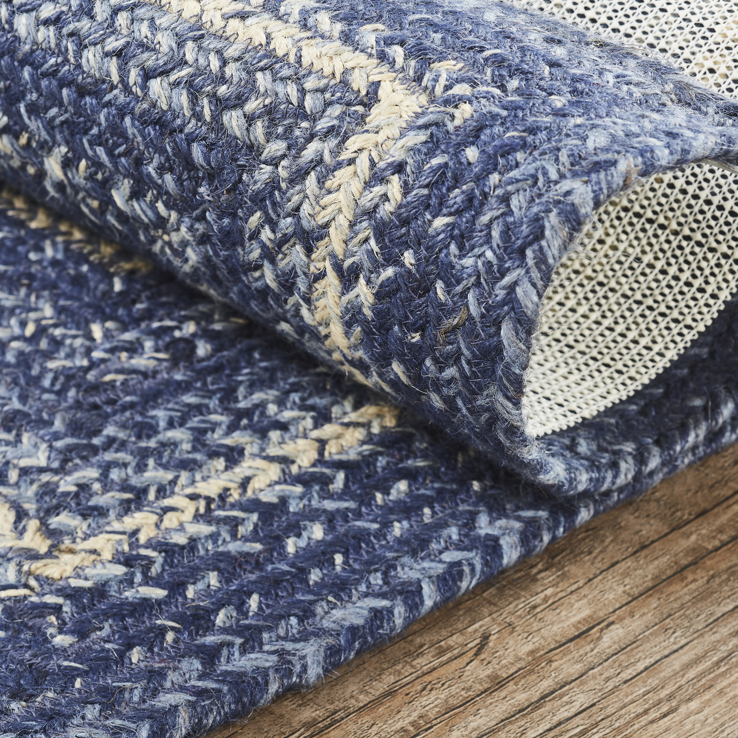 VHC Brands Great Falls Blue Rug with PVC Pad, Jute Blend, Rectangle, Blue White, 20x30 inches