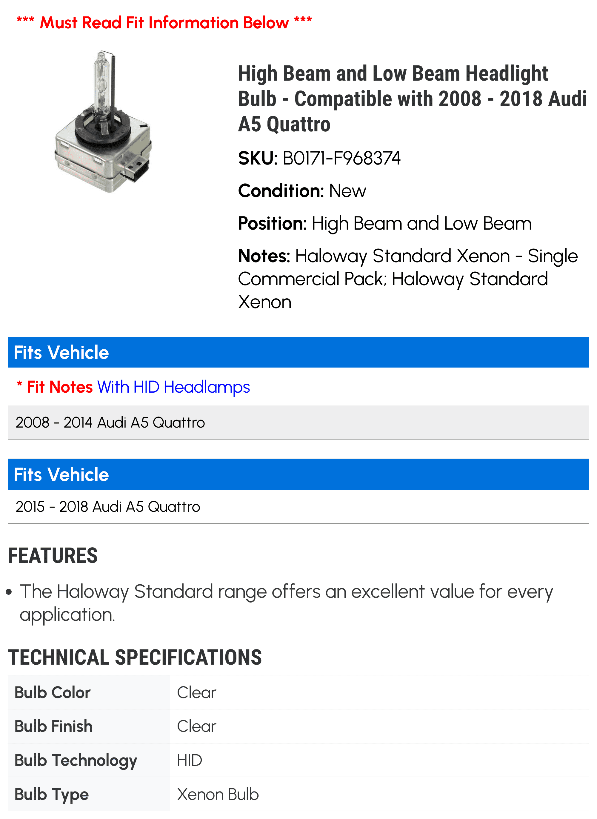 Xenooto D3S Xenon HID Bulbs 6000K Bright White – 35W Direct Replacement For Audi, Chevy, Ford, VW & More | High/Low Dual Beam, 2-Pack