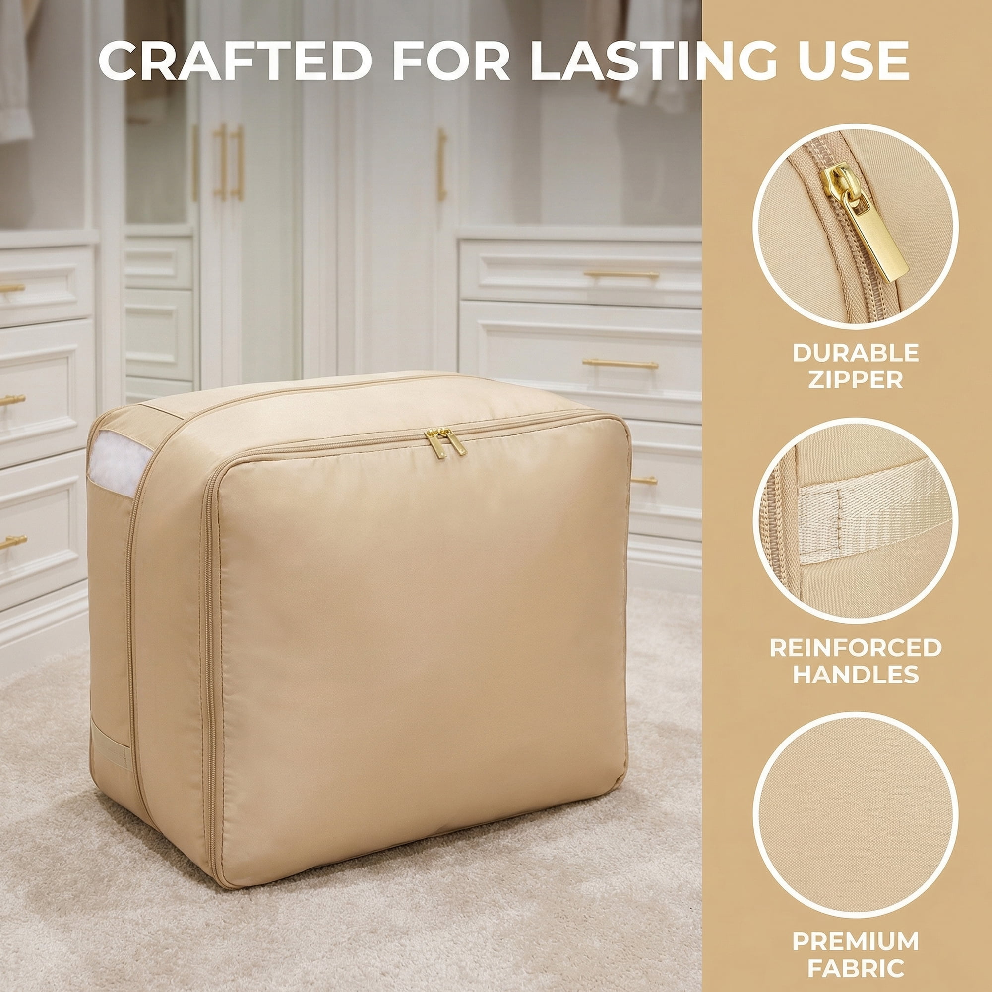 Unique Bargains Storage Bag for Organizing Closet with Handles Apricot 20.5"x16.5"x11.8"