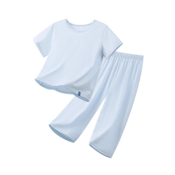 Cethrio Boys Cotton Pajama Sets Size 10-12, Breathable Casual 2 Piece Short Sleeve Kids' Summer Sleepwear Blue Size 10-12