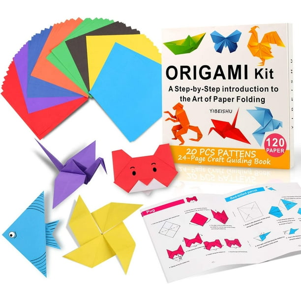 Kit d'origami pour enfants, 120 feuilles de papier origami avec livret  d'instructions, 15,2 x 15,2 cm carré facile à plier sur un côté, ensemble  de papier pliable pour débutants, adultes, enfants, anniversaire