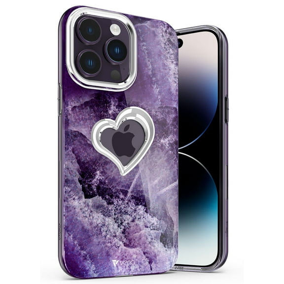 Vena vLove Marble Case Compatible with Apple iPhone 14 Pro Max (6.7"-inch), Heart Shape Design (MagSafe Compatible) Dual Layer Slim Hybrid Clear Bumper Case Cover - Purple Marble