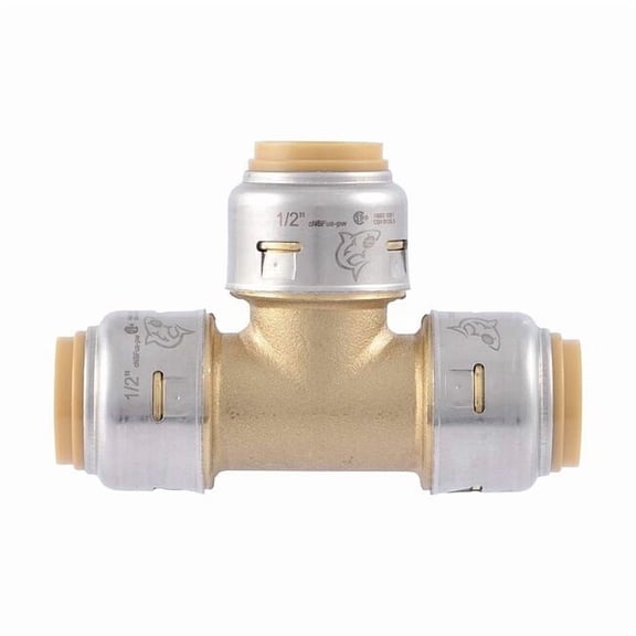 Sharkbite Tee, Brass, Push-Fit 1/2", 1/2", 1/2" UR362