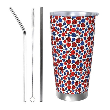 

Cauagu Ladybugs Pattern 20oz Tumbler Stainless Steel Vacuum Insulated Tumbler with Lid Durable Insulated Coffee Mug Thermal Cup with Splash Proof Sliding Lid-Straw Three-piece Set