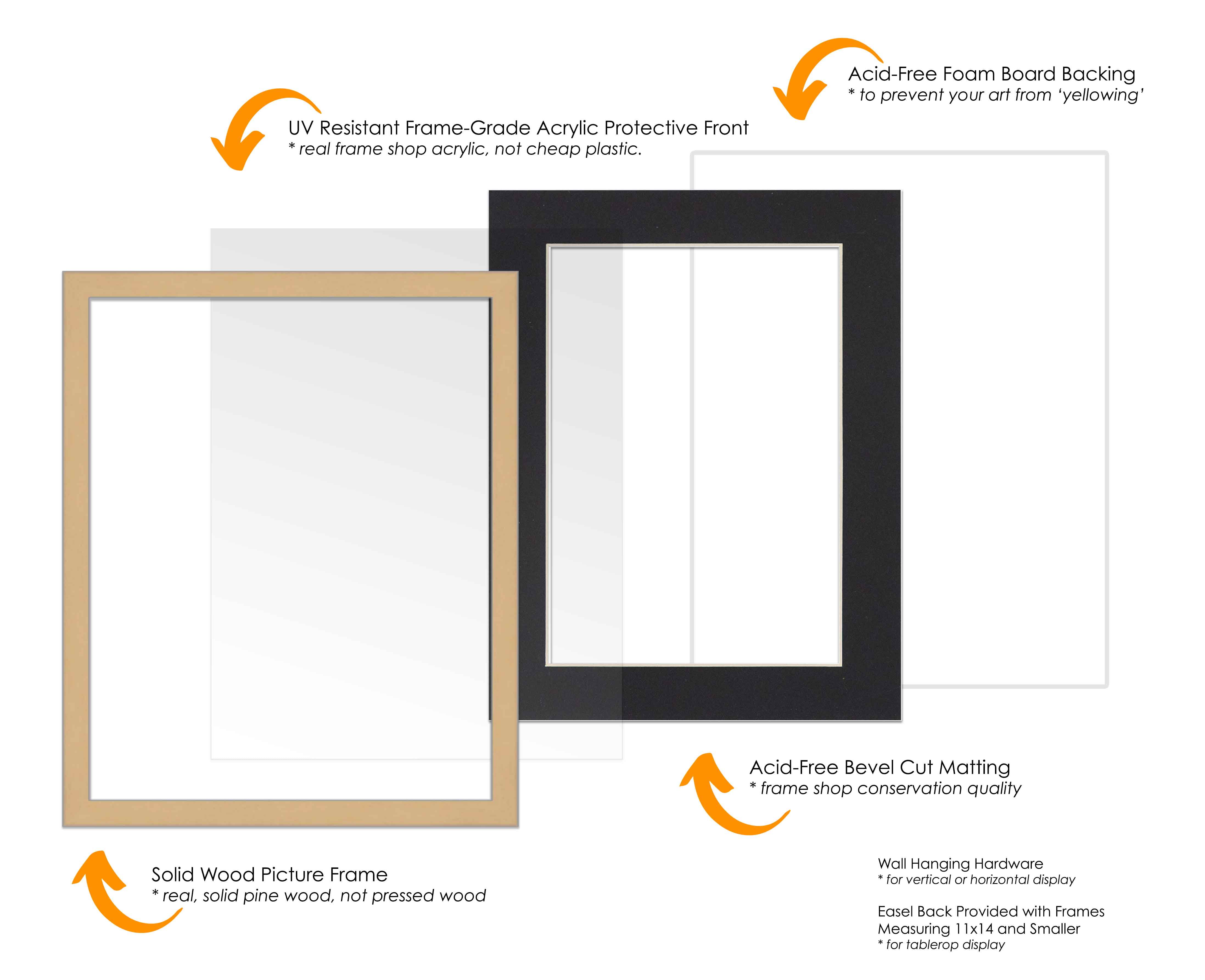 12x18 Frame Natural With Black Picture Mat For 12x18 Photo - Natural 18x24 Frame To Display Print