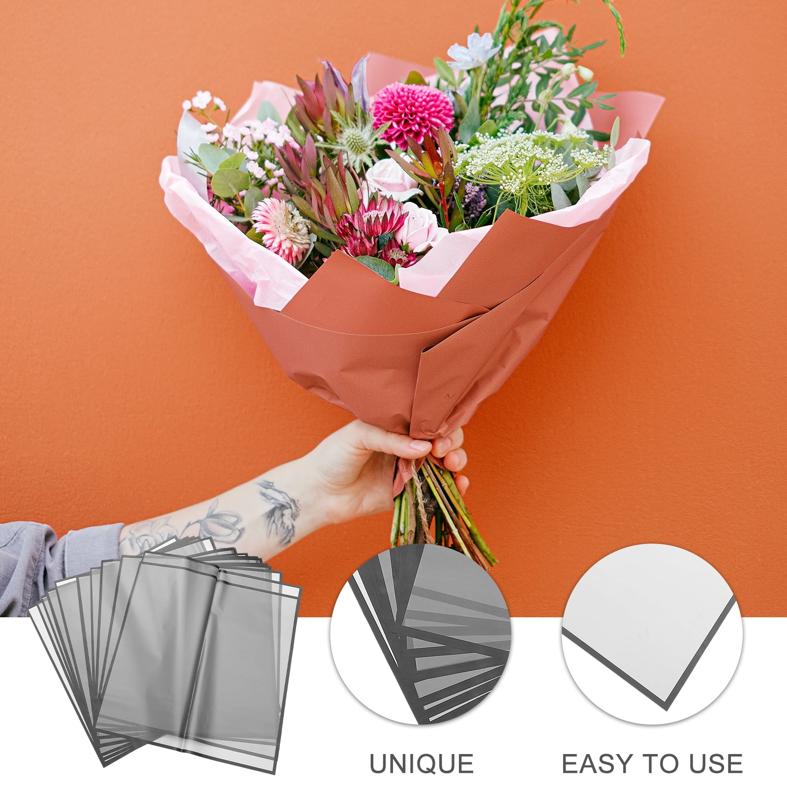 BEADCEST Black Floral Wrapping Paper for Flower Bouquets Elegant Decor and Craft Material
