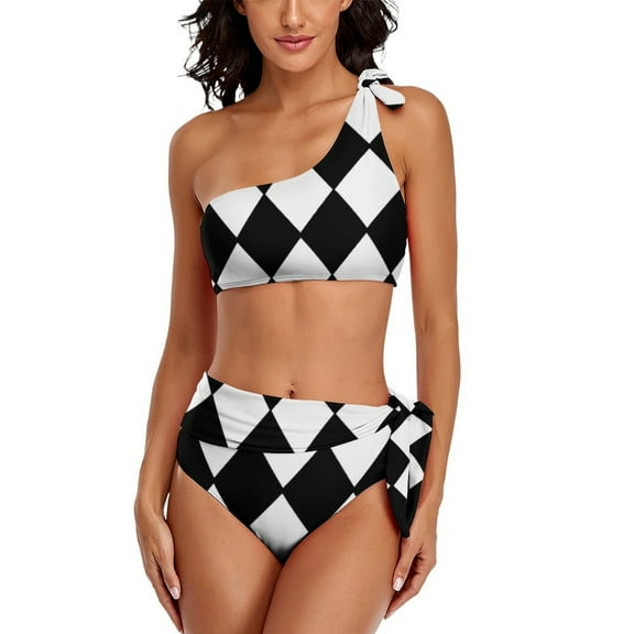 Plaid Print Bikini Set Green And White Checkered Cute Bikini Swimsuit High Waist Swimwear Fitness Design Swimsuits