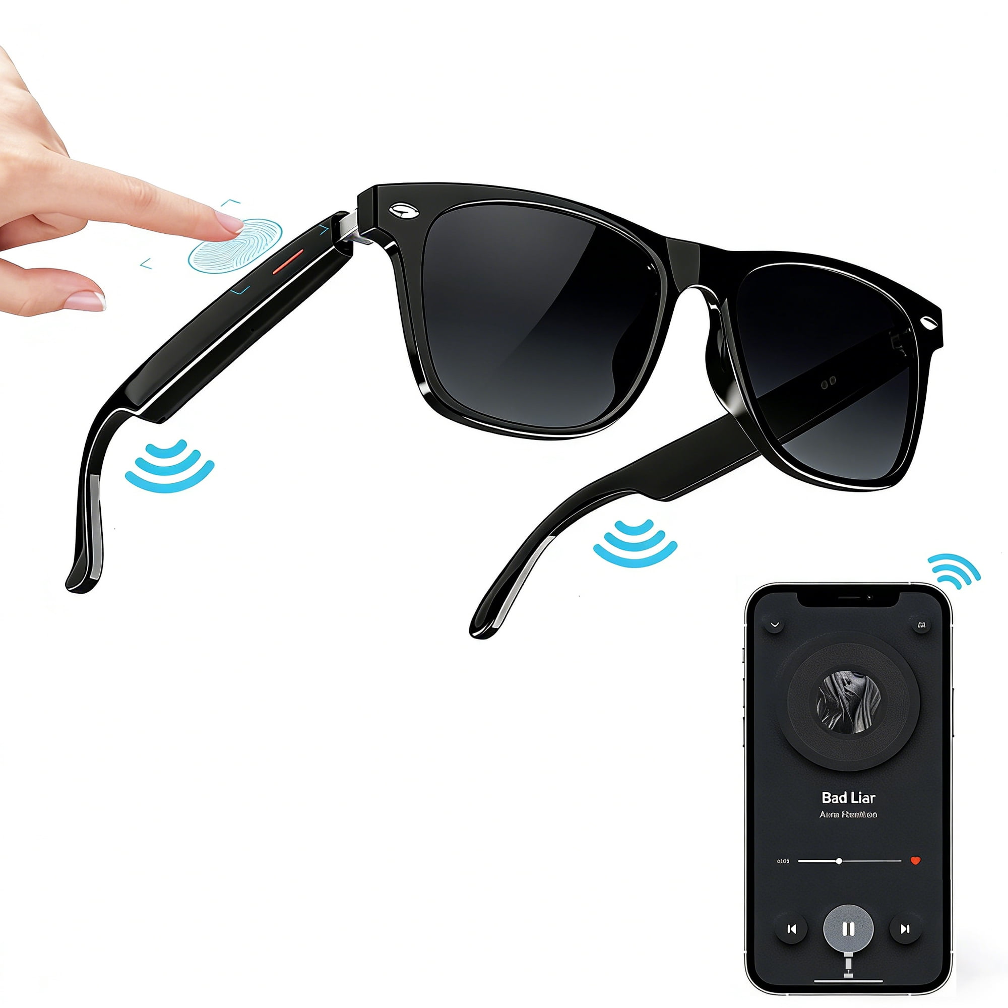 Smart Glasses,Polarized Sunglasses with Bluetooth Speaker,Clear Call,Remote Control for Taking Photos,Outdoor UV Protection,Voice Assistant and Voice Control
