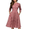 thumbnail image 3 of Robe de Printemps pour Femme à Imprimé Floral à Manches Longues Taille Haute Robes Vintage à Col Rond Robe Trapèze Vestidos Robe Midi pour Dames, 3 of 5