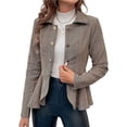 thumbnail image 2 of Elegante Blazer para Mujer, para Oficina, Trabajo, Negocios, con Dobladillo Peplum, Chaqueta Abierta con Diseño de Camello S, 2 of 9