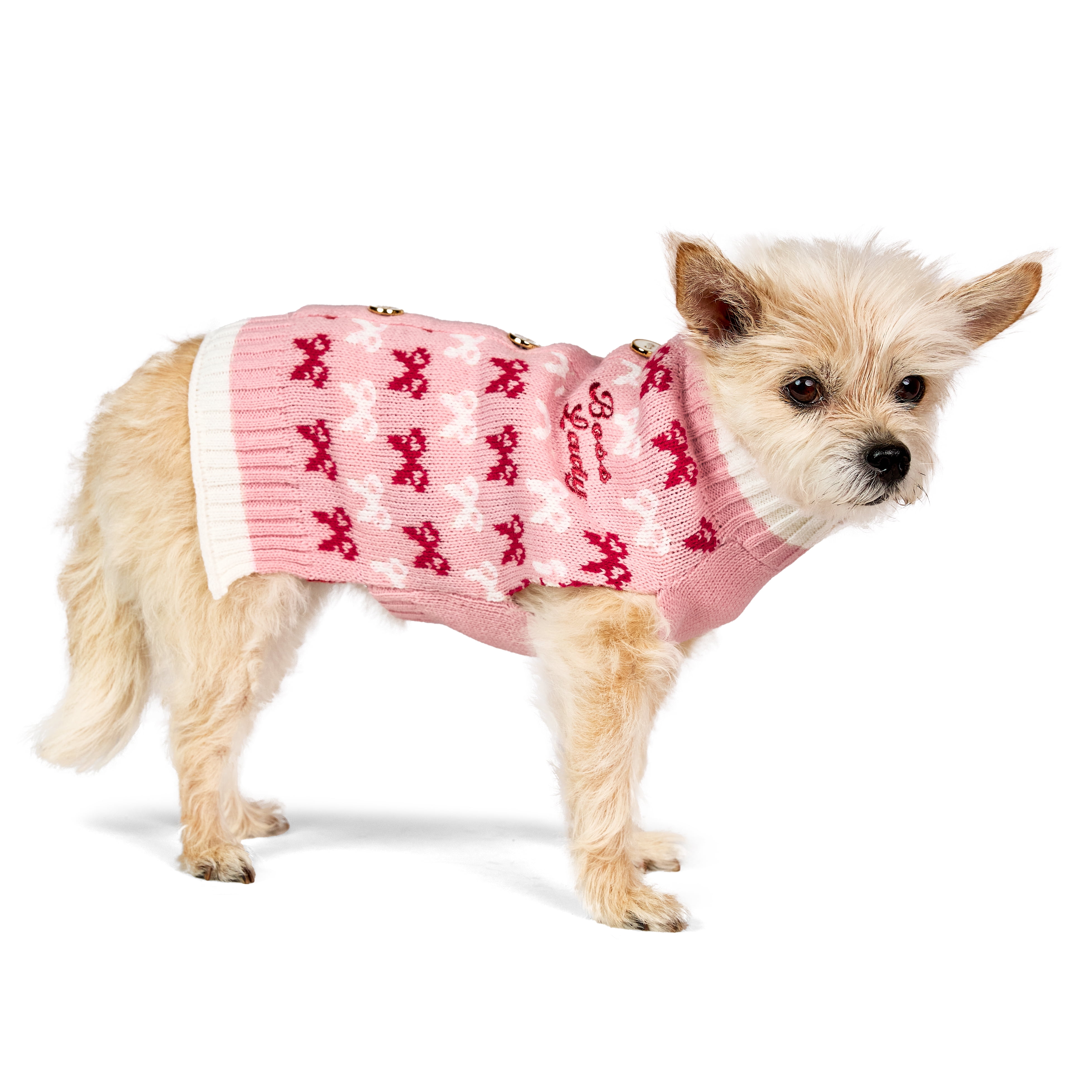 Vibrant Life Holiday Pet Sweater for Cats & Dogs, Boss Lady Bows, Pink, Extra Small