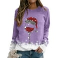 thumbnail image 3 of Gibobby Sudaderas para mujer navidad Sudadera con estampado navideño para mujer, sombrero de cristal, sudadera de manga larga, blusa informal, de temperamento(Morado,G), 3 of 5