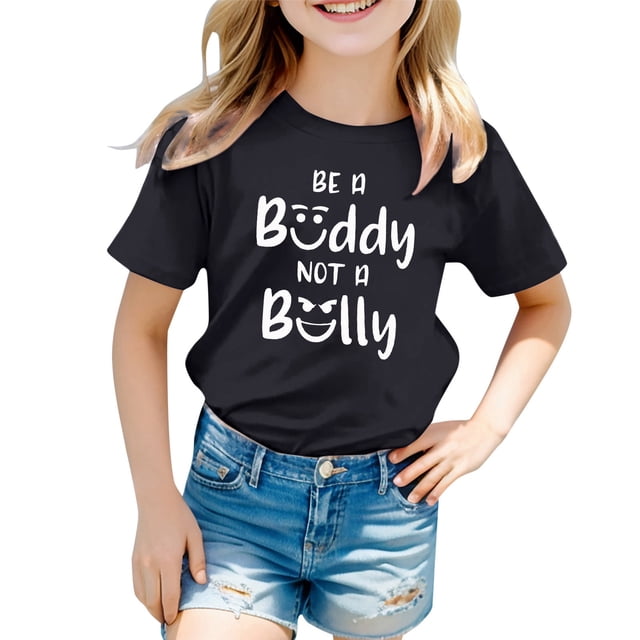 MEZZALL T-Shirt Décontracté Respirant Imprimé Lettre Col Rond Manches Courtes pour Filles, Noir, 3-4 Ans