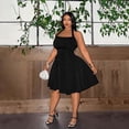 thumbnail image 2 of AURA Plus Size Womens Black Halter Square Neck Sleeveless Mini Dress High Waist A Line Knitted Sexy Summer, 2 of 6