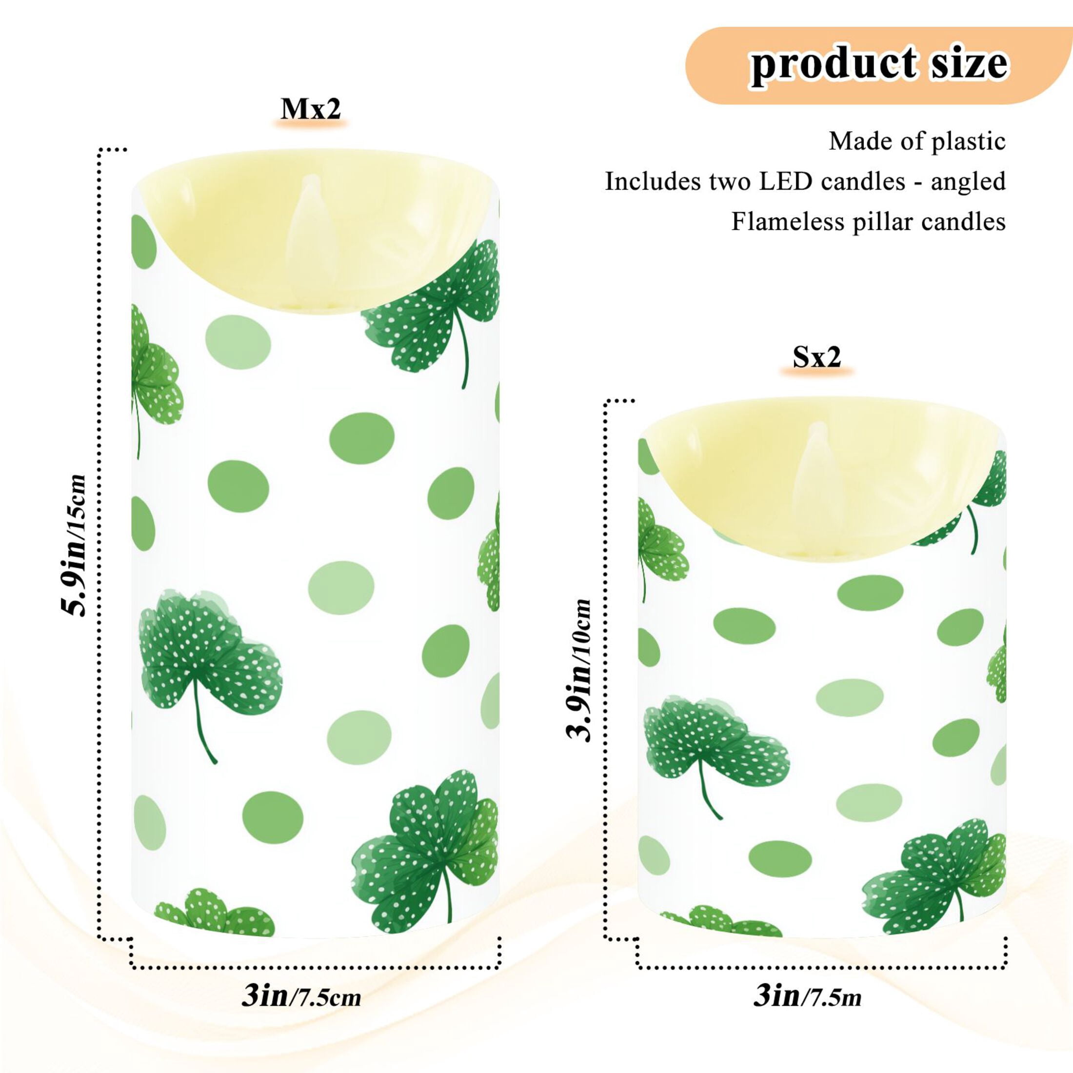 St Patricks Day Watercolor Dots Clovers Flickering Flameless Candles with Remote Timer Battery Operated LED Tealight Set of 2 M