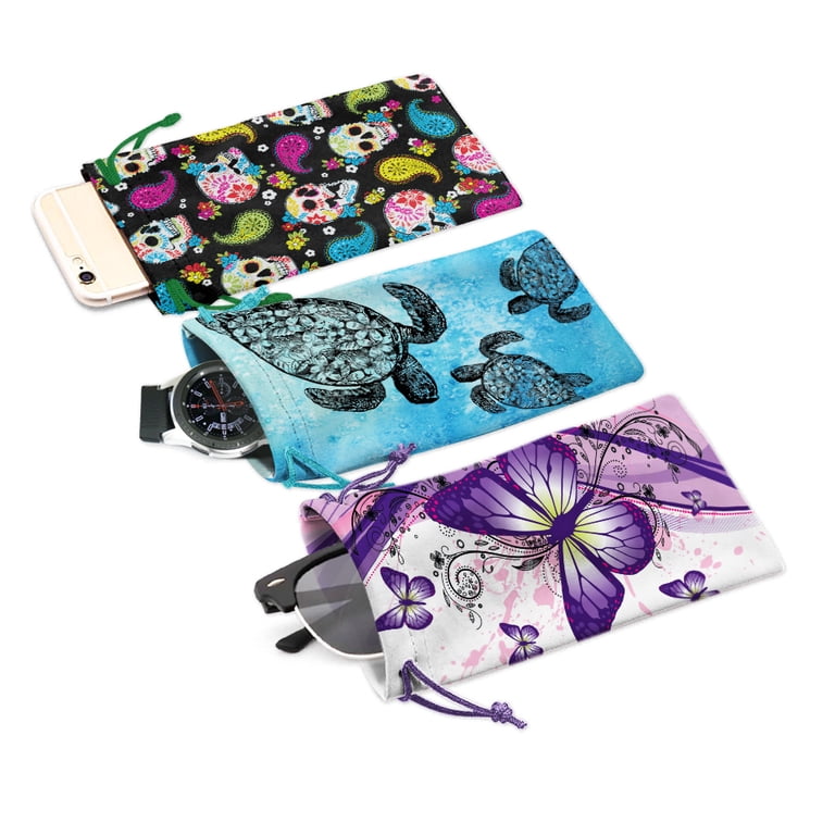 Purple Butterfly Pouch with Sunglasses ZZAEO Purple Flowers And Butterfly Sunglasses Pouch Squeeze  main image 3