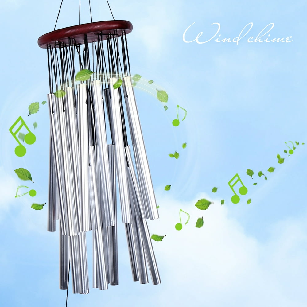 EECOO Large Wind Chime 27 Tubes Silver Metal Tube Church Home Garden