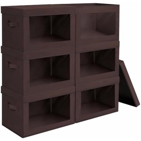 Brown Fabric Storage Bins with Lids - 6 Pack Modern Lidded-Home Storage Bins 14 Inch. - Perfect for Clothes Books CD Office Supplies