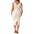 thumbnail image 3 of Agnes Orinda Women's Plus Size Dress Sleeveless V Neck Casual Ribbed Knit Bodycon Cami Dress 2X Beige, 3 of 5