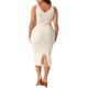 thumbnail image 3 of Vestido sin mangas de talla grande para mujer Agnes Orinda, con escote en V, casual, de punto acanalado, ajustado, color beige, talla 2X, 3 of 6