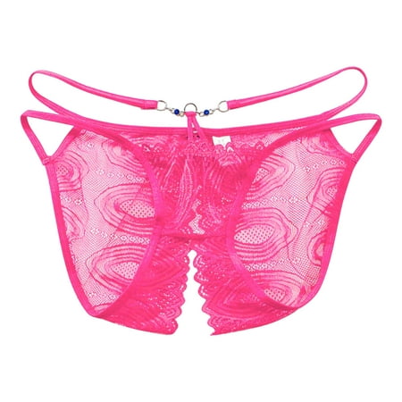 

Ladies Panties Breathable Sexy Mid Waist Ultra Thin See Through Transparent Hollow Lace Open Crotch Panties For Women