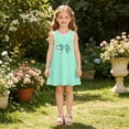 thumbnail image 4 of IFNWSV Girls Sundress Sleeveless Round Neck Fashion Bow Print A Line Casual Summer Tank Dress Green 7-8 Years, 4 of 5
