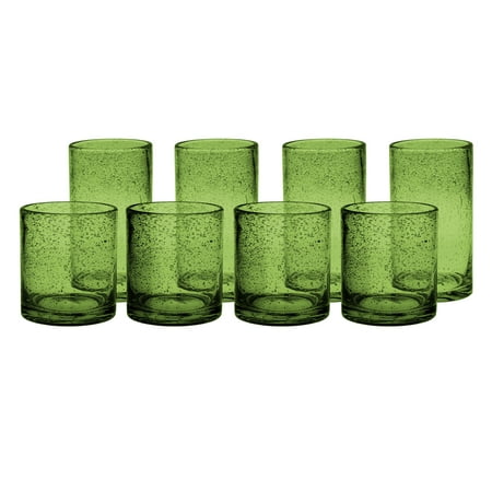 Seeded Glass - Artland Iris Sage Seeded 8 Piece Double Old Fashioned Glass and Highball Tumbler Set