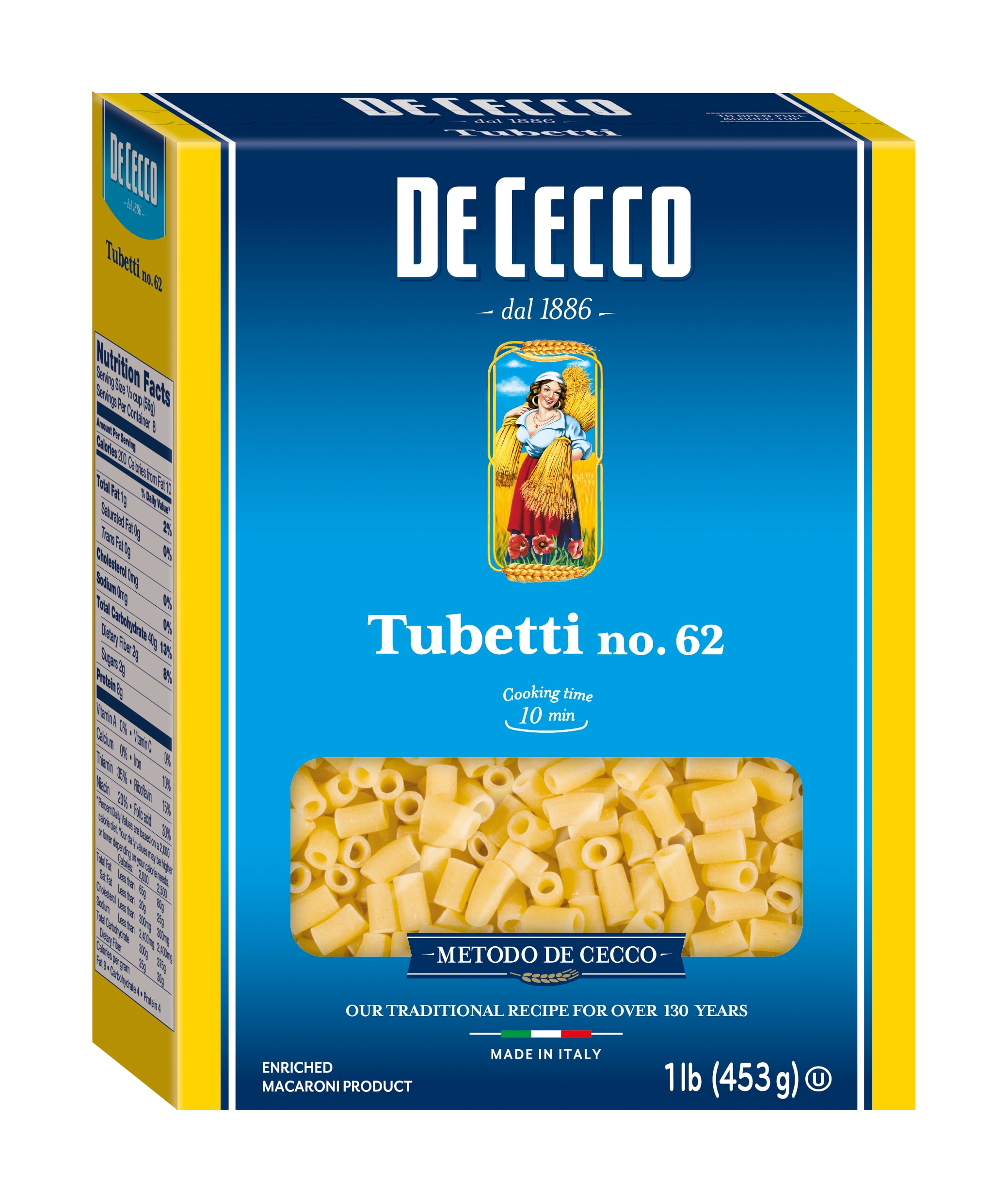 De Cecco Tubetti No.62, Dry Pasta, 1 lb Box