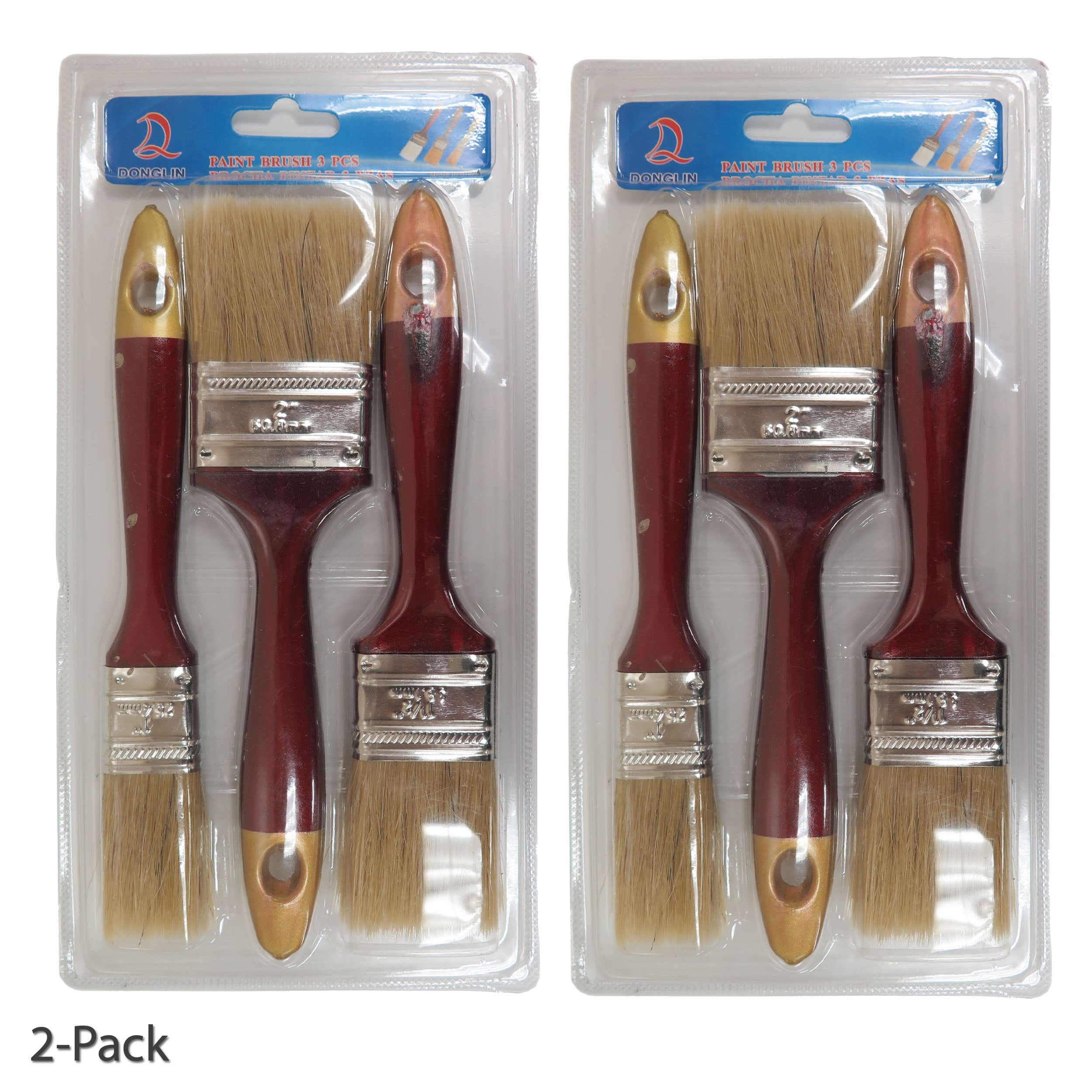 3 Piece Premium Multi Size 1", 11/2", 2" Paint Brush Set 2Pack