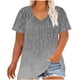 thumbnail image 1 of Camiseta de Base de Impresión de Manga Corta con Cuello en V para las Mujeres, Más Tamaño Estante de Imitación Casual Superior, 1 of 9