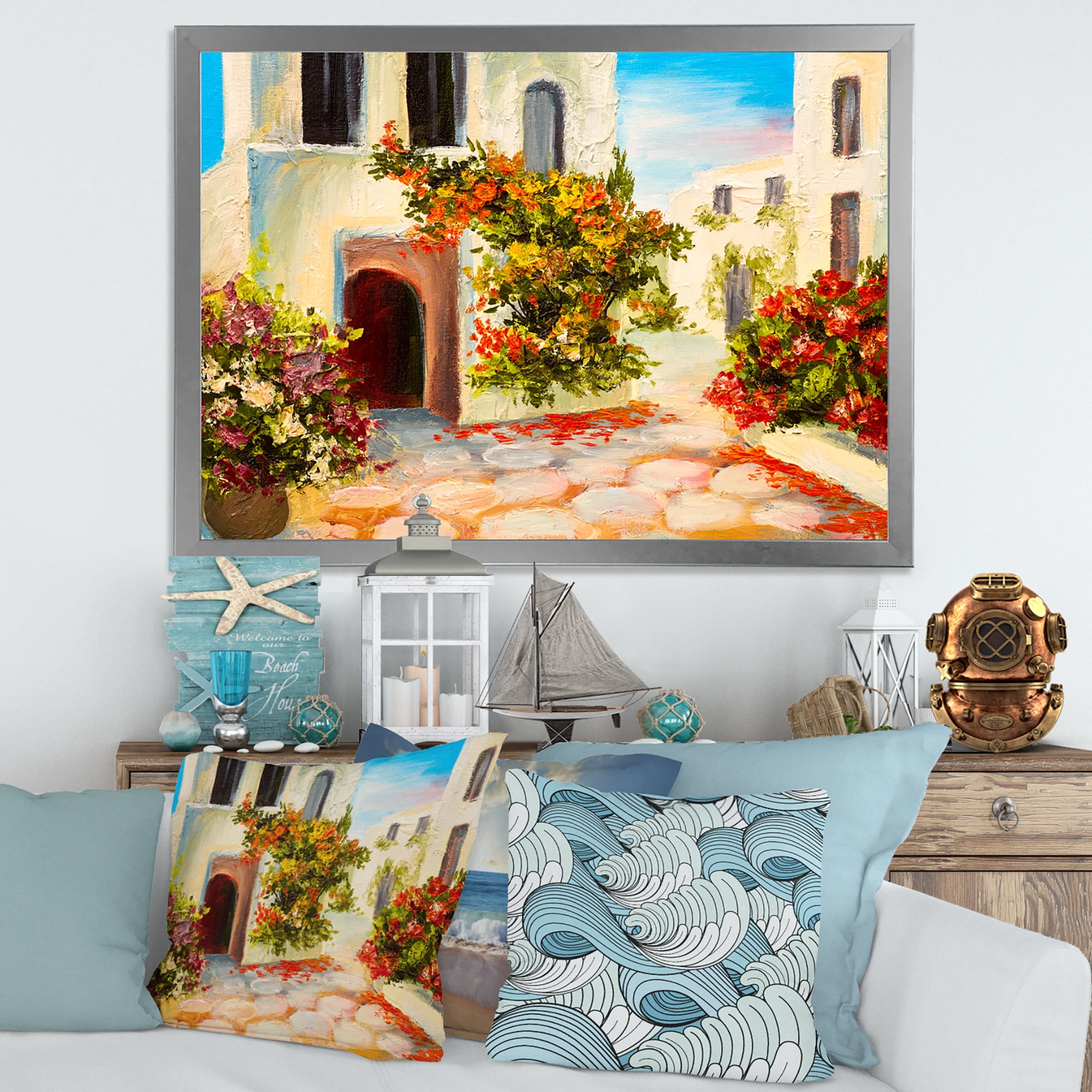 Designart 'The Mountain With Flowers With Little House I' Nautical & Coastal Framed Art Print